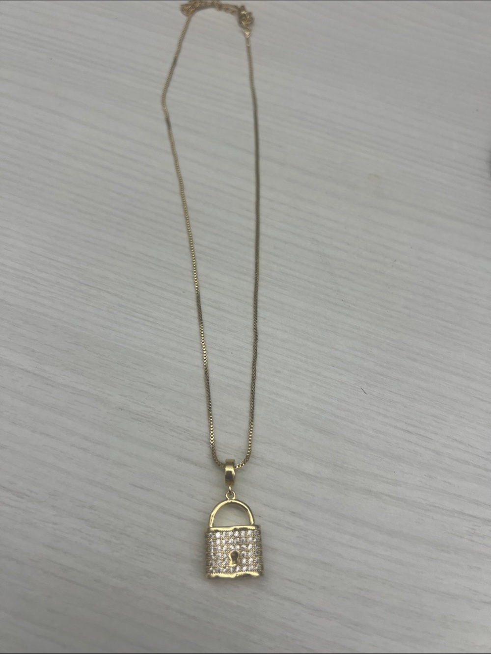Gold Padlock Pendant Necklace with Rhinestones